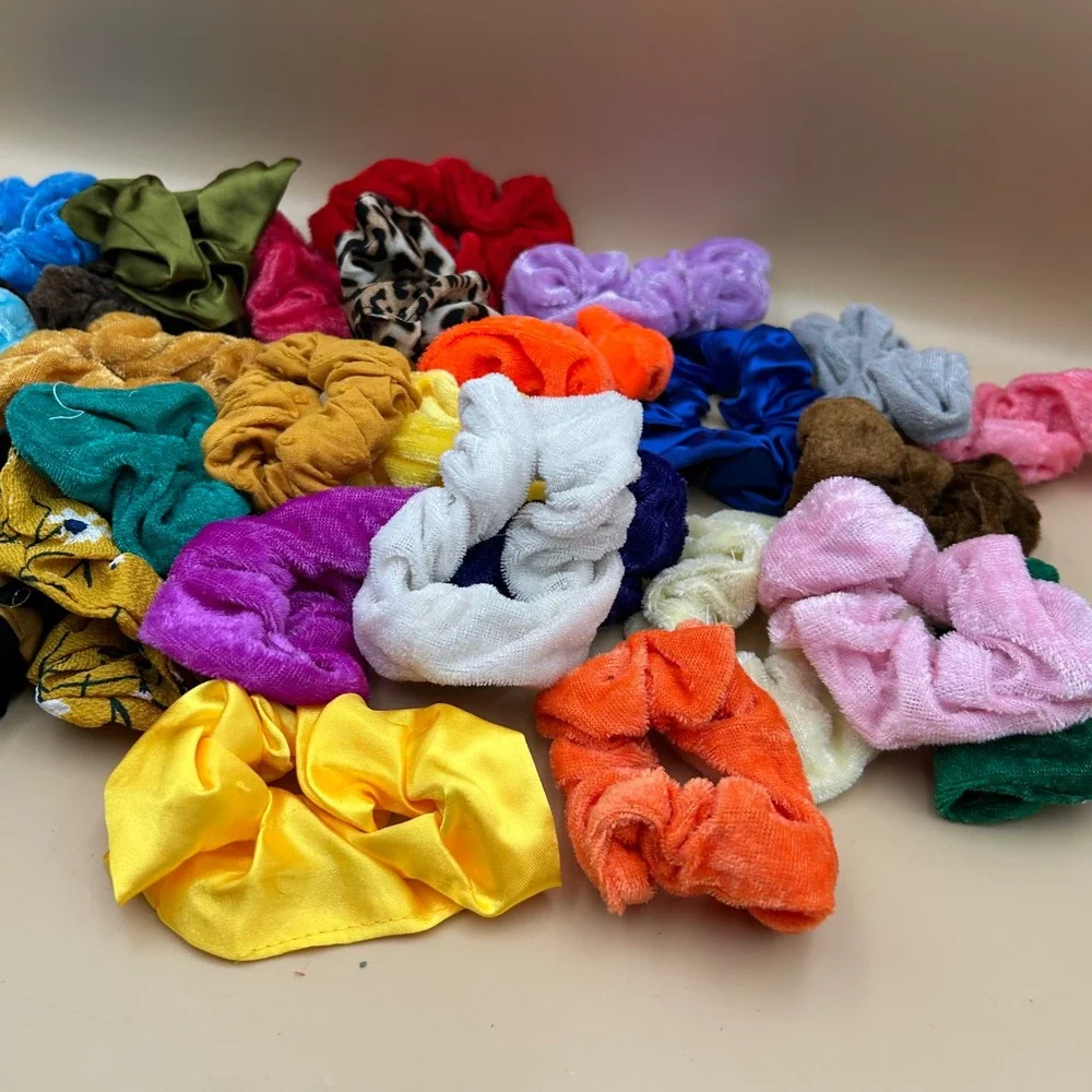Assorted Hair Scrunchies Lot of 29 Velvet Satin Velour Multicolor Animal Print
